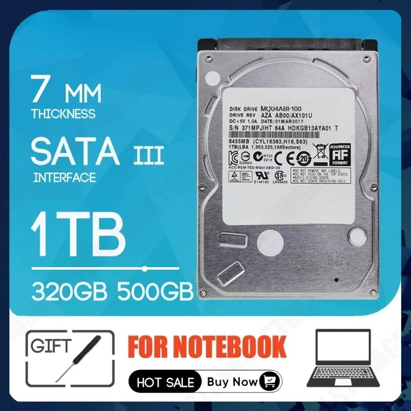 Disco Rígido Interno SATA III para Notebook 1TB 500GB 320GB 2.5" 7mm 5400 RPM Atacado