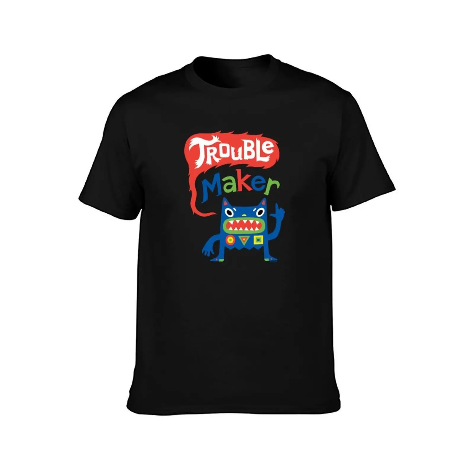 Trouble Maker - dark T-Shirt, Summer Casual Cotton Tee, Oversized Streetwear Tops, Vintage Graphic Print, Loose Fit Short Sleeve