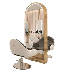 Barber Shop Mirror with Lamp Floor Mirror Full-Length Mirror Hairdressing Mirror for Hair Salon Hair Cutting Mirror