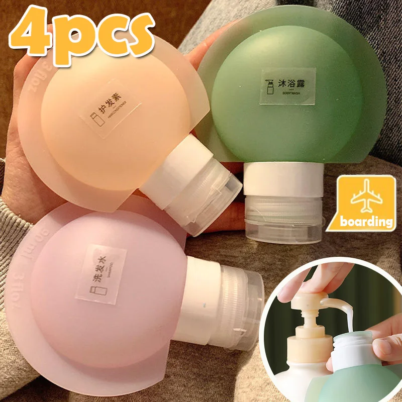 4Pcs 60ml/90ml Travel Botttle Set Refillable Bottle Soft Silicone Lotion Shampoo Container Squeeze Tube Empty Bottle Wholesale