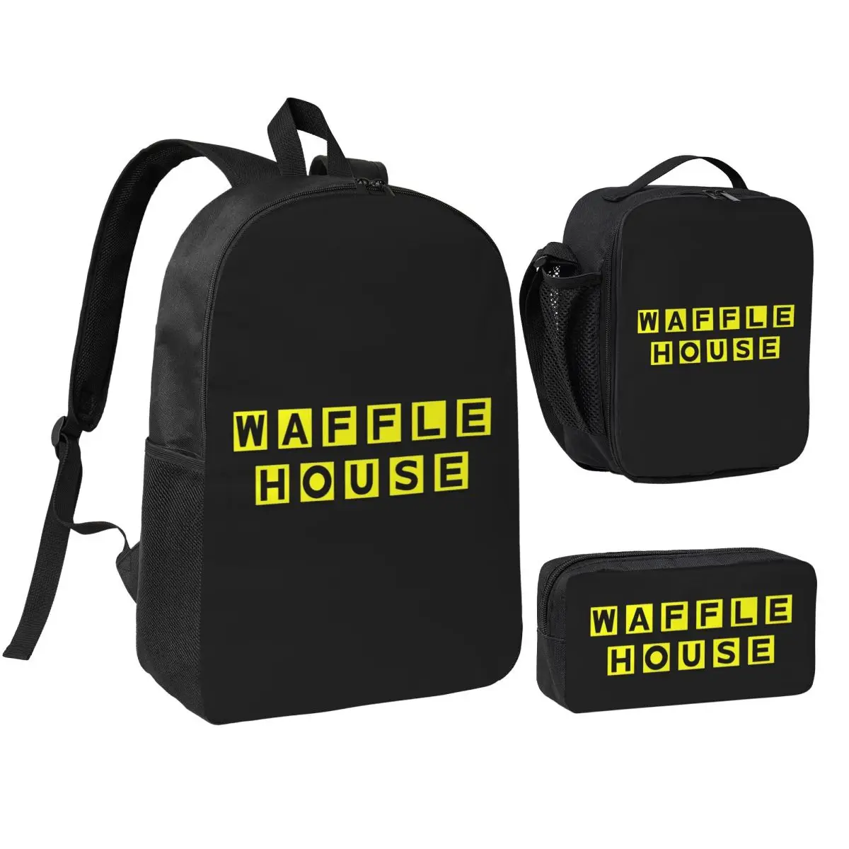 

Waffle House Backpack Student BookBag School Bag Shoulder Bags 3ps Insulated Lunch Bag Pencil Case