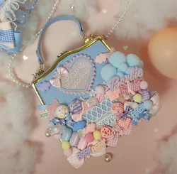 Japanese Cute Style Lolita Kawaii Girls Bag Cosplay Sweet Candy Macaron Hairball  Letters  Love  Grid Bowknot  Handbag Bag