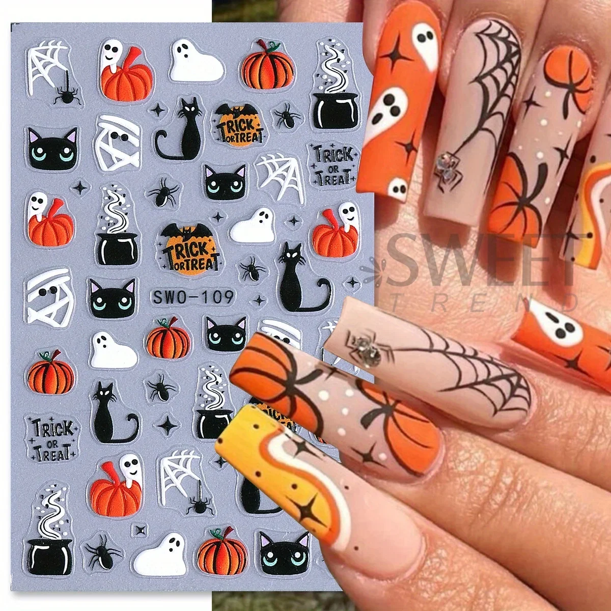 4 pezzi di cartoni animati spettrali fantasmi adesivi per unghie opachi scheletro mano zucche ragno design cursori adesivi decalcomanie per manicure di Halloween