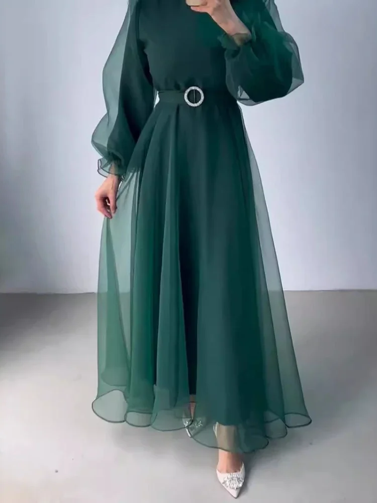 Eid Muslim Women Dress Sashes Ramadan Maroko Dubai Long Robe Abayas Kaftan Islam Party Dresses Mesh Vestidos Arab Jalabiya 2024