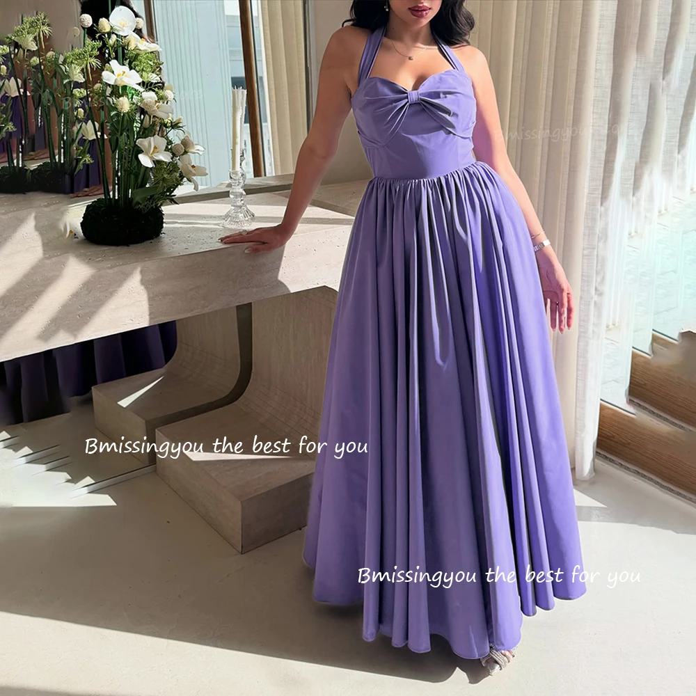 Lavender Evening Dresses for Women Elegant Dubai Prom Dress A Line Halter Taffeta Formal Party Gown Sweetheart Customized