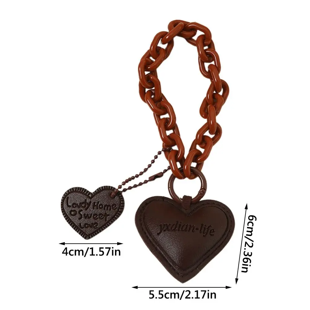 Gantungan Kunci Bisbol Kulit Cokelat dengan Liontin Hati dan Pita, Tali Gantungan Tas, Aksesoris Gantungan Kunci Vintage Y2k untuk Wanita