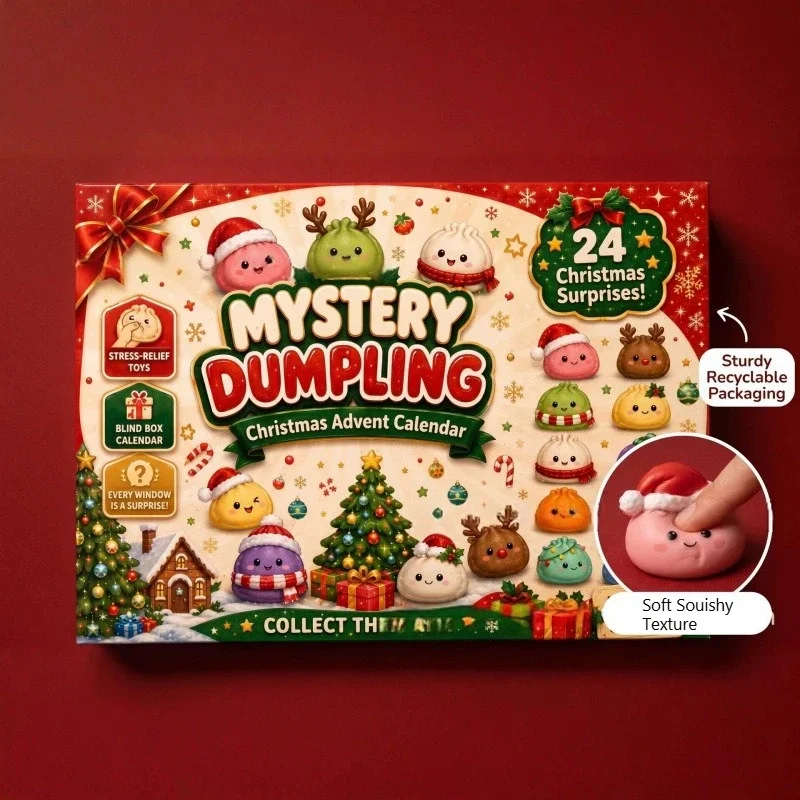 2026 Weihnachts-Squishies Adventskalender 24 Tage Countdown Adviento Navidad Dumpling Squishy Langsam Aufsteigend Quetschbar Heimdekoration Geschenk – Detail 8