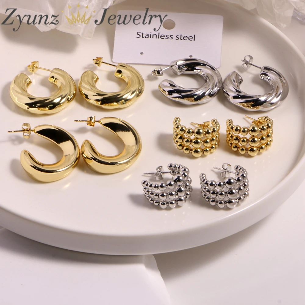 

5 Pairs, Stainless Steel Bead Stud Earrings for Women Vintage Gold Color Geometric Piercing Earrings Punk Jewelry Wedding Gifts