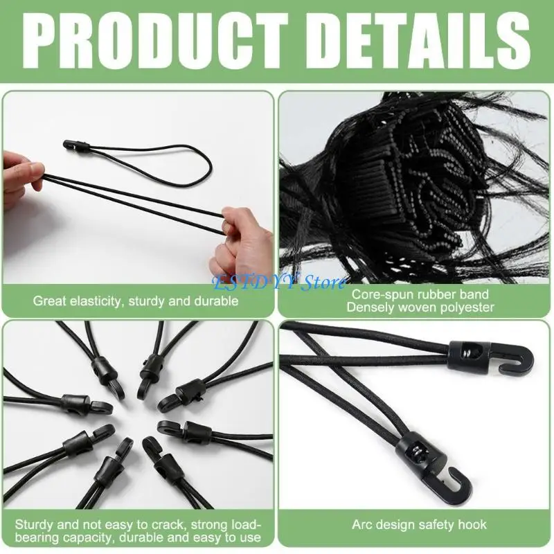 

G6DE 30Pcs 4mm Bungee Cord Elastic Nylon Rope With Hook Multipurpose Nylon String