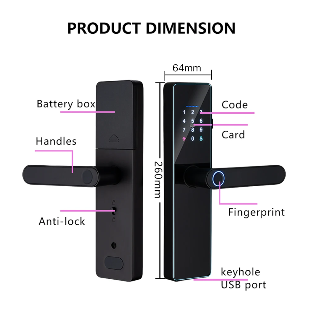 2025 New WiFi Tuya APP Smart Door Lock Remote Unlocking Digital Electronic Smart Home Wooden Door Lock Fingerprint Sound Quiet