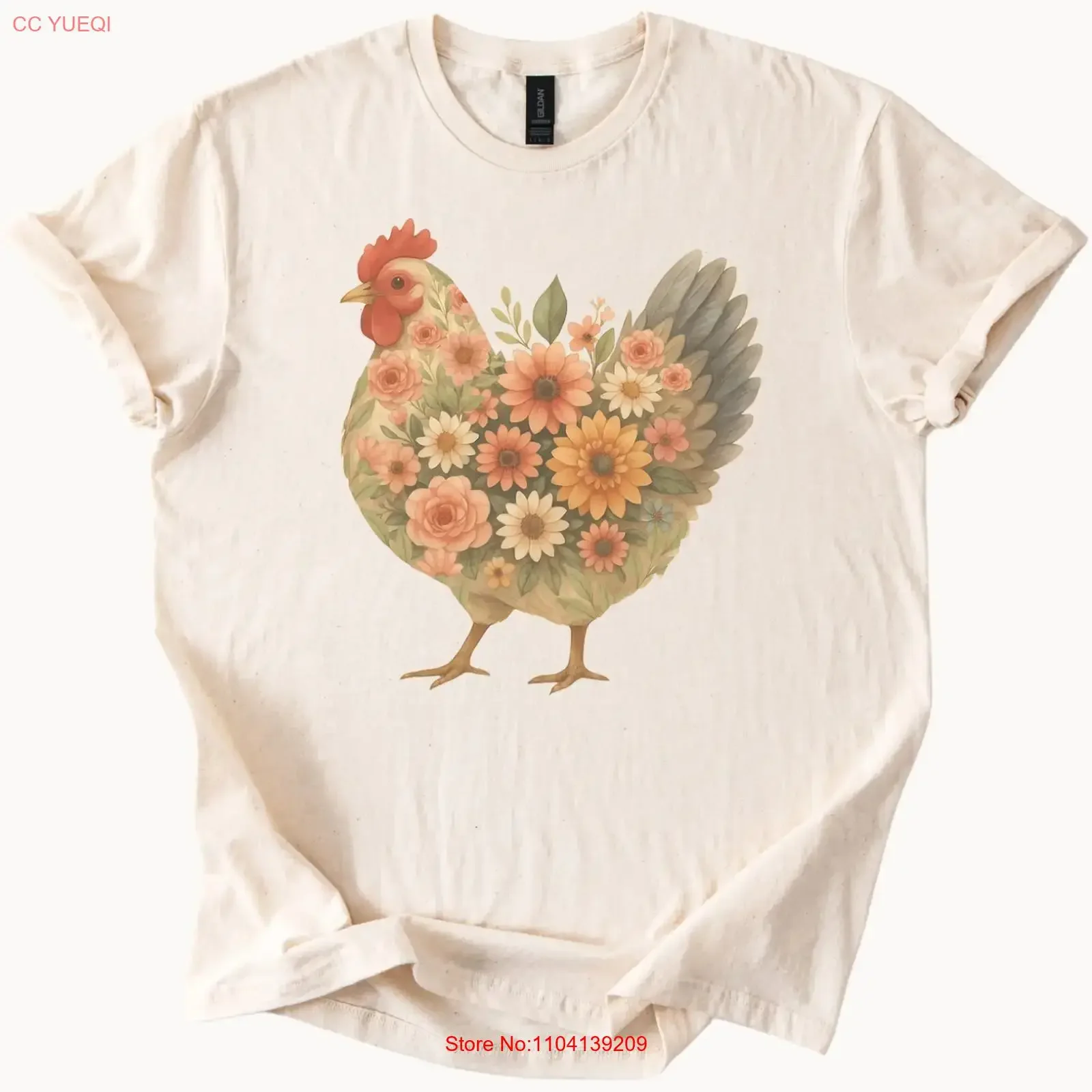 Floral Chicken T Shirt Farm Animal Flower Hen Art Country  vintage Washed designer clothes Top For Everyday Wear Casual
