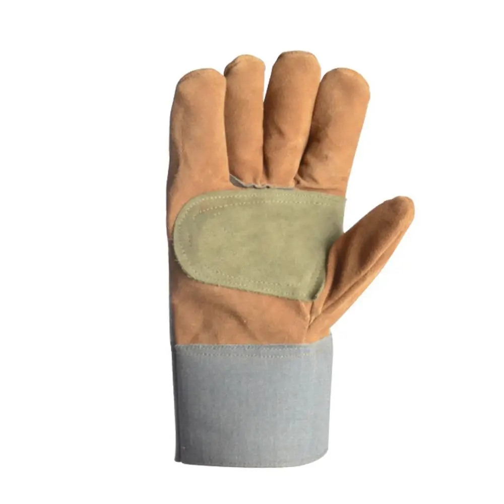 1 Pair Abrasion Resistant Leather Work Gloves Labor Protection Thickened Cowhide Welding Gloves Puncture Resistant Comfortable