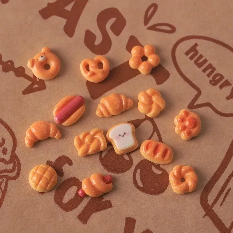 30Pcs Simulation Croissant Toast & Cat Paw, DIY Cream Glue Craft Doll Accessories