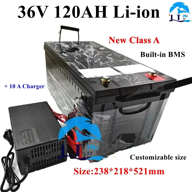 LT-waterproof 36v 120ah lithium ion battery 100A BMS li ion for 3500W 1500w inverter scooter golf cart ATV RV +10A charger.