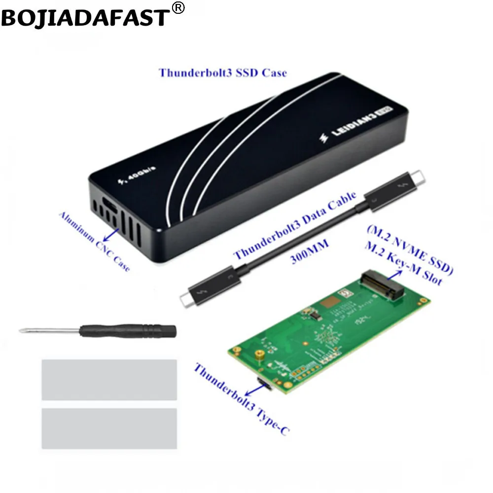 40Gbps Thunderbolt 3 NGFF M.2 Key-M 2280 M2 NVME SSD Enclosure Case + Thunderbolt3 Type-C Data Cable