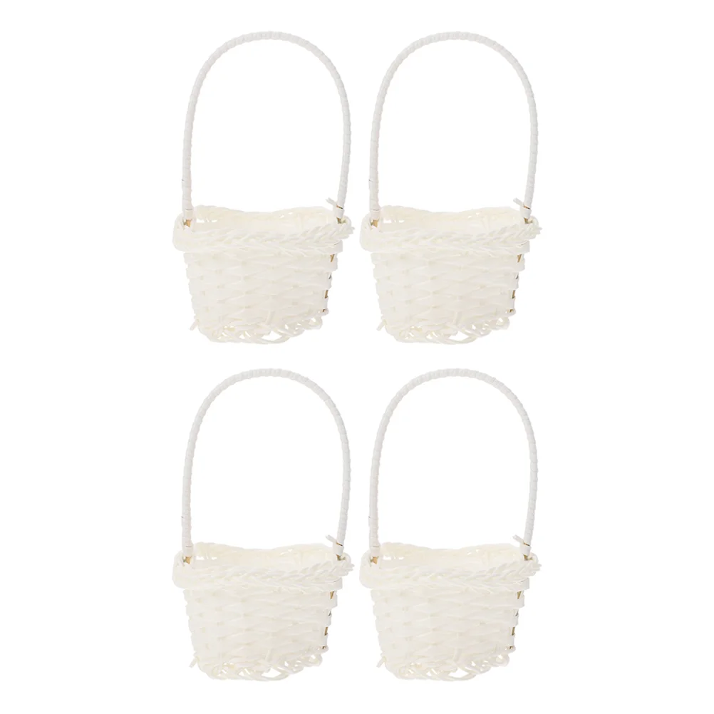 4 Pcs Toy Woven Flower Basket Girl Supplies Braided White Arrangement Supply Child Vases