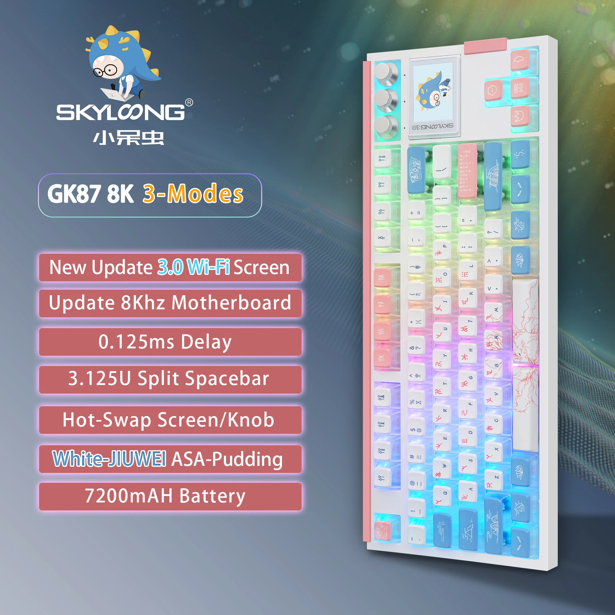 Custom SKYLOONG GK87 Pro Wireless Gaming Keyboard 8KHz Mechanical PBT Keycaps RGB LED Bluetooth with Knobs Hot Swap Gift