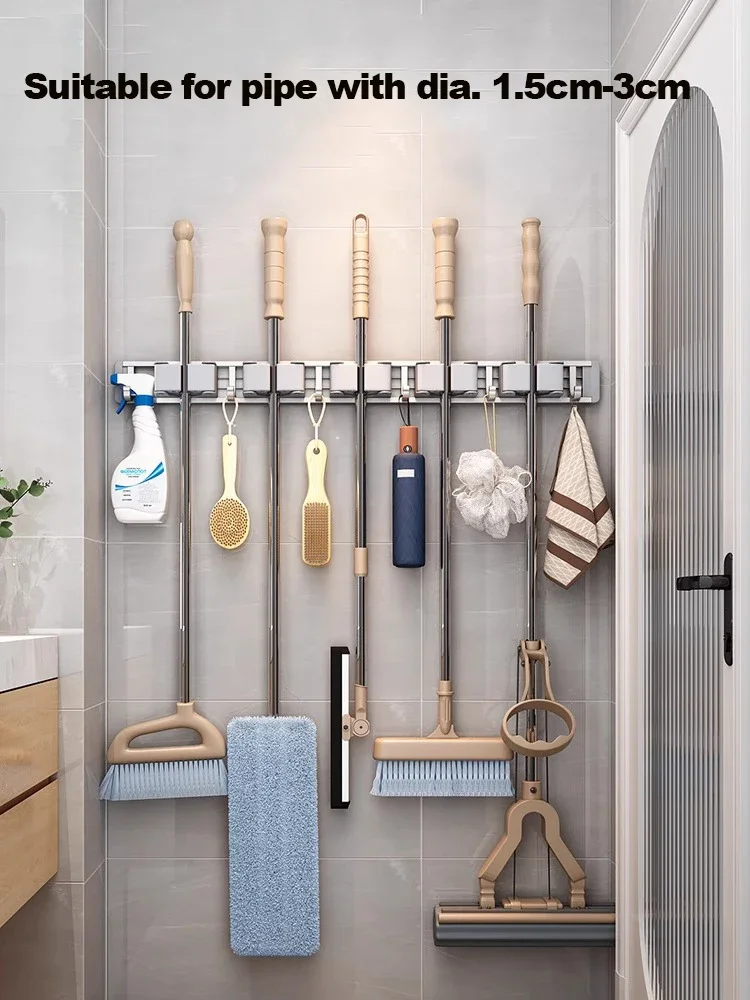 Mop and Broom Organizer Mop Holder Broom Mop Holder Self With 5 Hooks Organizers Rack Mop Holder Wall Mounted Strong Hang Broom