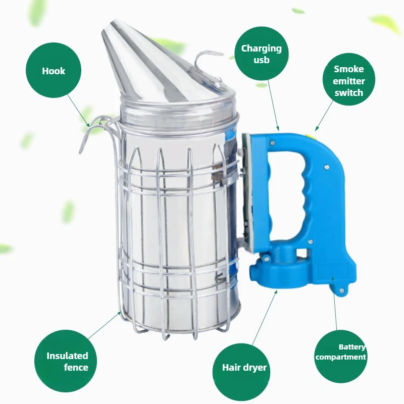 

Bee Smoker Stainless Steel Smoker UPS Rechargeable Beekeeping Tools Easy Bee Sprayer Honeycomb Device Beekeeping Smoker