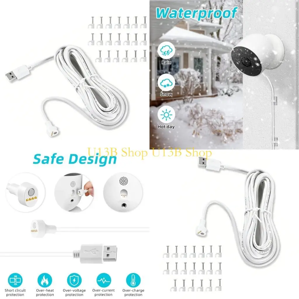 U13B Power Adapter for Nest Camera Outdoor Indoor Outdoor Charging Cable Provide Continuous Power Supply Camera Accessories