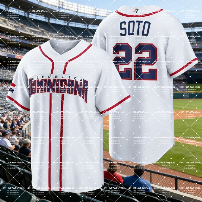 Camiseta de Béisbol de República Dominicana 2026 con Impresión 3D, 22 Soto, Tatis Jr, Guerrero Jr, Camiseta Deportiva del Equipo Nacional del WBC para Hombre, Camiseta Familiar