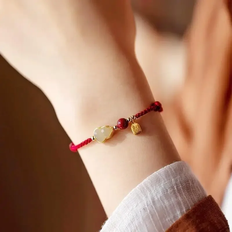 اليد مضفر الأحمر محظوظ أساور للأزواج تقليد اليشم كالاباش الزنجفر الخرز سوار حسن الحظ أساور هدية السنة الجديدة
