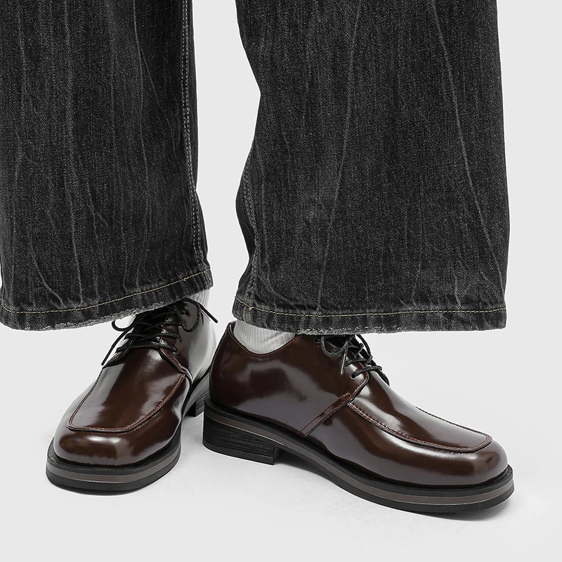 

Мужские повседневные кожаные туфли. Роскошный дизайнерский стиль. Свадебный костюм жениха. Туфли дерби больших размеров на шнуровке. Новинка.