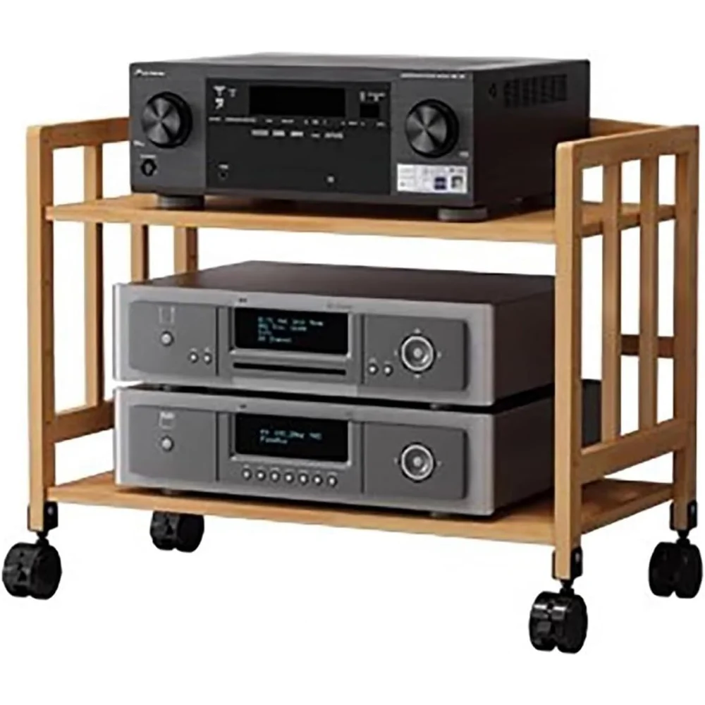 

Corner Stereo Cabinet Furniture with Wheels, Height-Adjustable Small Media Storage Cabinet for Office/Home Theater, 2-Tiers