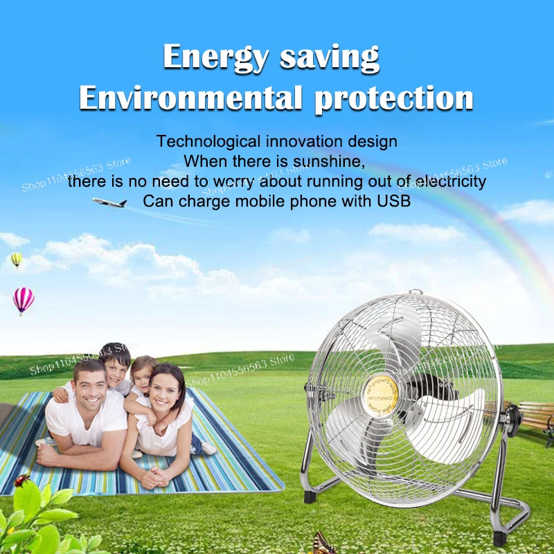 2025 New Solar Power Fan 12 Speeds Portable for Camping Outdoor with USB Phone Charger & Fishing Light