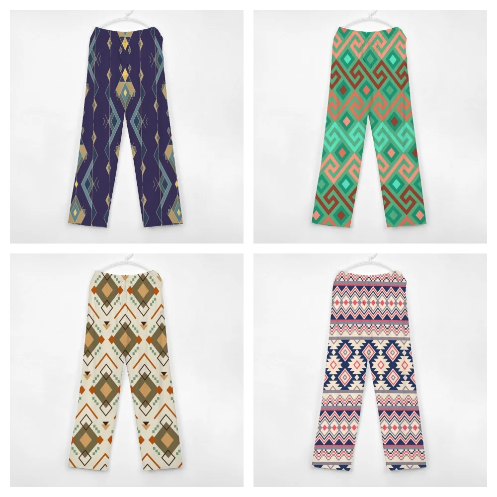 Tribal Vintage Patroon Pyjama Broek Heren Dames Loungebroek Superzacht Unisex Slaap Pyjama Broekje Met Zakken Trekkoord