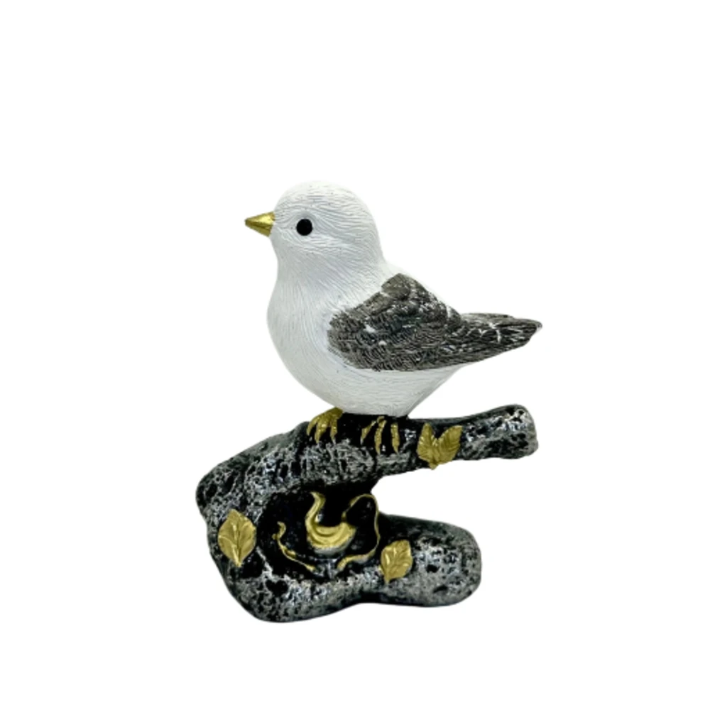 White Resin Bird for figurine Perched on Textured Branch Hand Finished Decor for Living Room Bedroom Office 10x4x11.5cm Easy