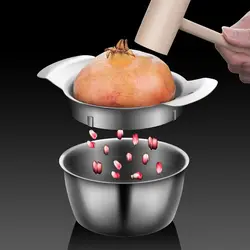 Stainless Steel Pomegranate Peeling Pulp Separator Bowl Non-slip Pomegranate Seed Remover Durable Wooden Hammer