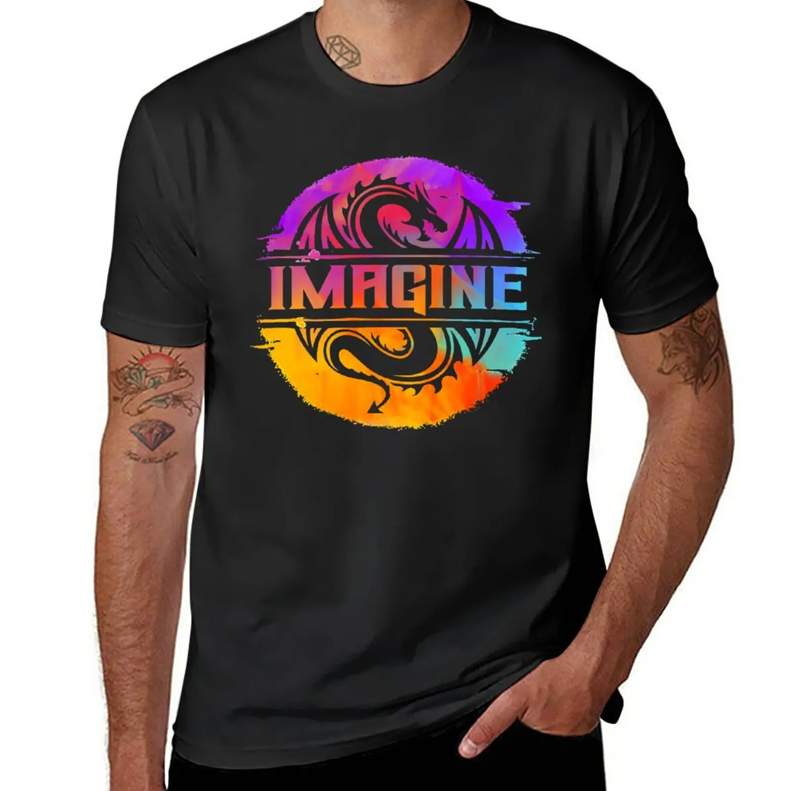 New IMAGINE Colorful Watercolour Graphic Dragon T-Shirt quick drying shirt tees oversized t shirts men t shirt