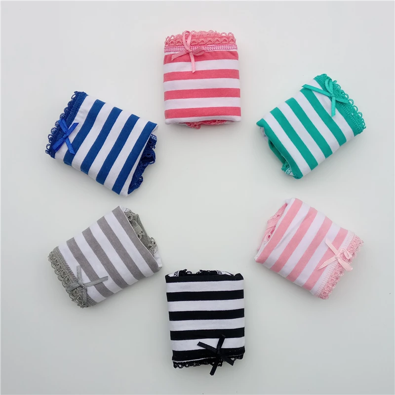 Sexy Panties for Women Cotton Soft Female Underwear Lace Briefs set Ladies Striped Bikini Intimates Lingerie 5 pcs/lot