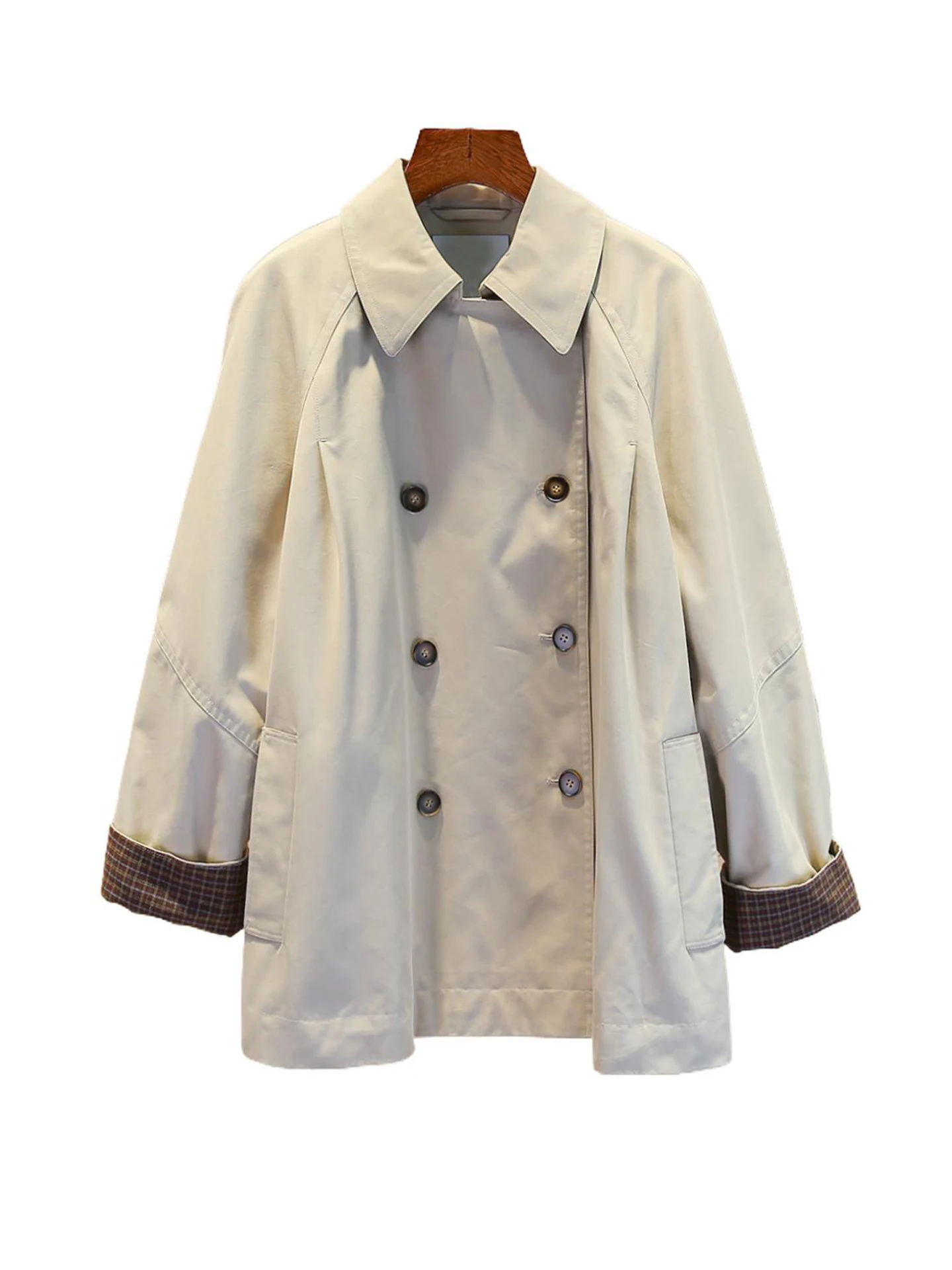 

High-End Women's Plaid Loose Coat Jaet Double-Breasted Design Autumn Collection Comfortable Fit Commute Sle Faion Outer...