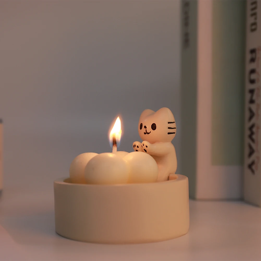 Cartoon Kitten Candle Holder Table Home Decoration Creative Kitten Candles Candlestick Kitten Warming Paws Candlestick