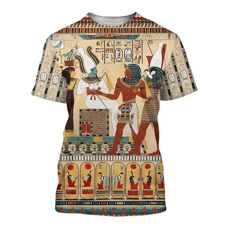 Ancient Egyptian Pattern T Shirt For Men Pharaoh 3D Printed T-Shirts Casual Streetwear Oversized O-Neck Women Loose Tops Tees