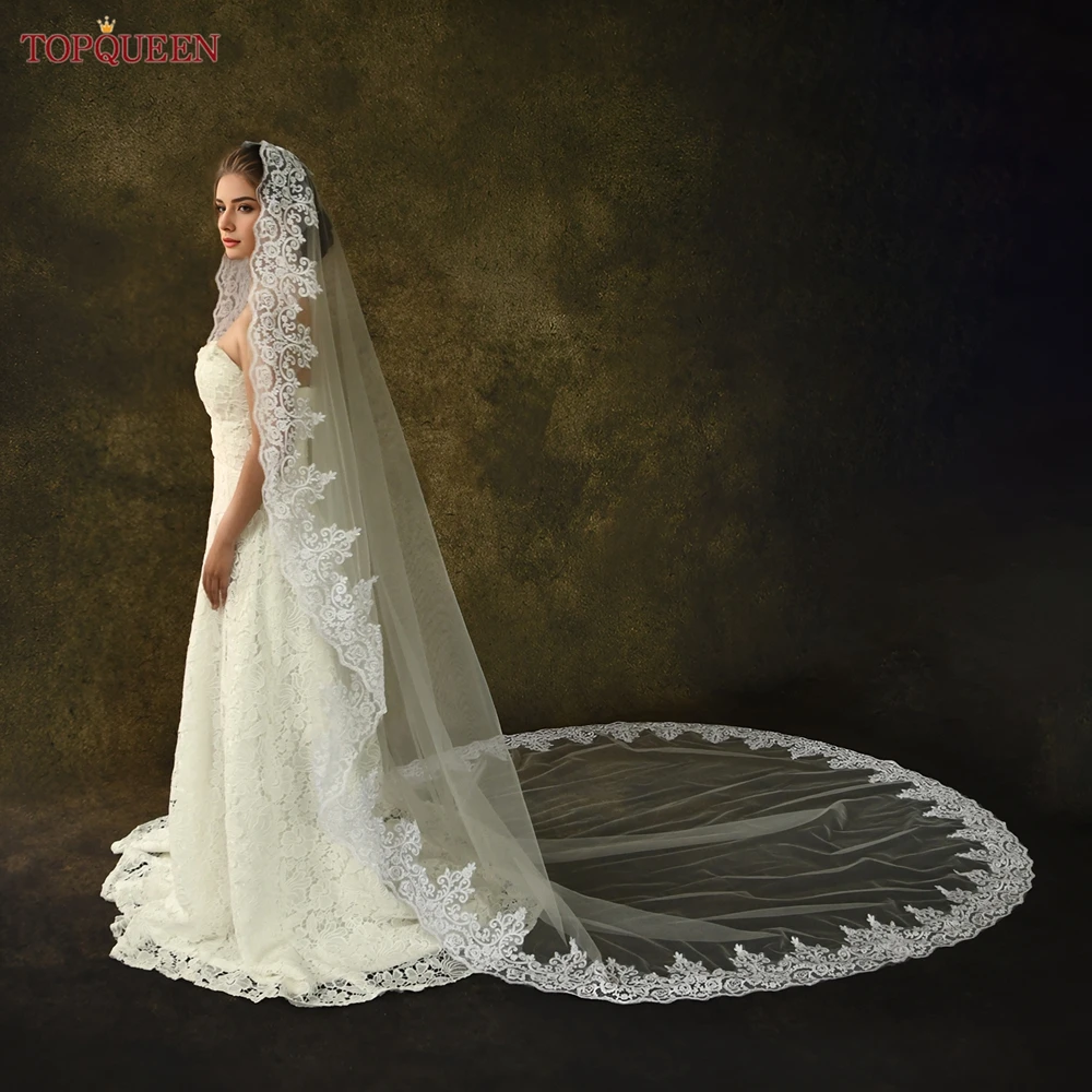 topqueen-カスタマイズされたレースのウェディングベール大聖堂のブライダルベール白いクリーム長さ3mv68ウェディングアクセサリー