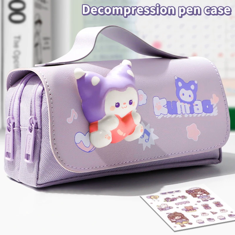 Gato bonito grande capacidade aliviar o estresse lápis caso grande caixa de lápis portátil meninas caneta saco dupla camada bolsa escolar kawaii