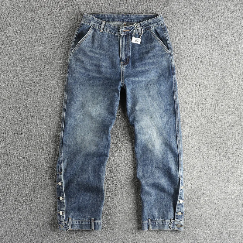 

Loose Jeans Men Fashion Design Split Hem Retro Nostalgic Trendy Street Style Personality Handsome Casual Denim Pants
