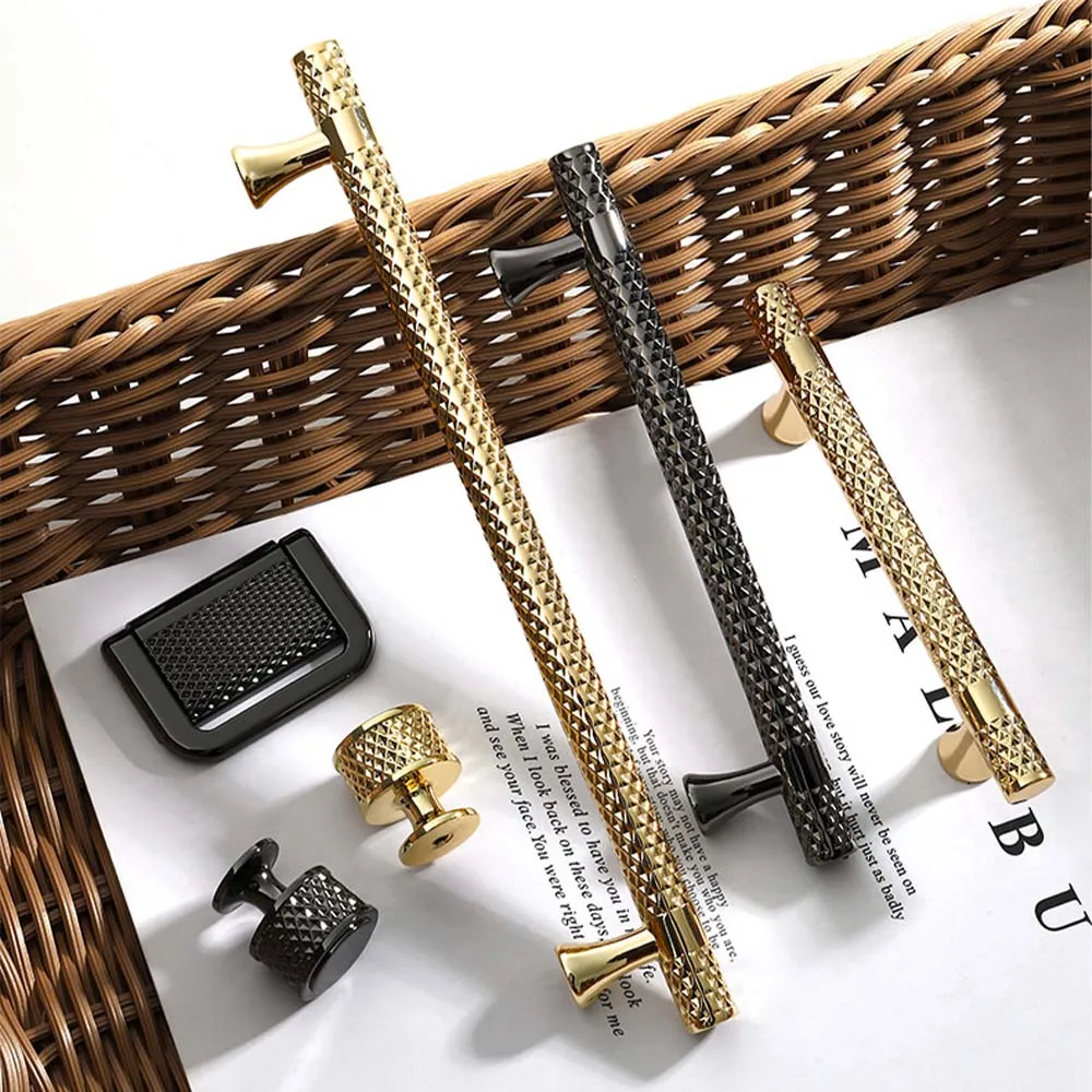 Wardrobe Door Long Handle Round Head Cabinet Drawer Handle Black Modern Minimalist Light Luxury Golden Handle Drawer Pulls Knobs
