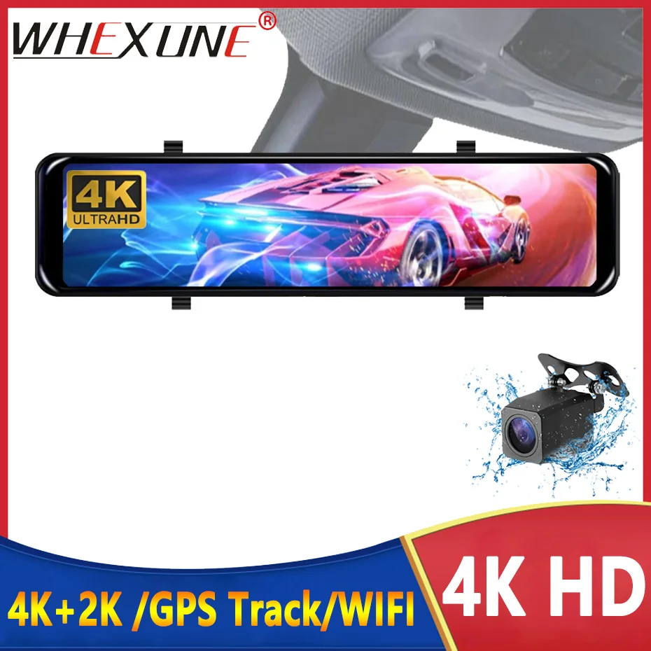 WIFI 12 Inch Rear View Mirror 4K+2K Dash Cam Camera 3840*2160P Car Dvr GPS Tracker Video Recording Super Night Vision Dual Lens
