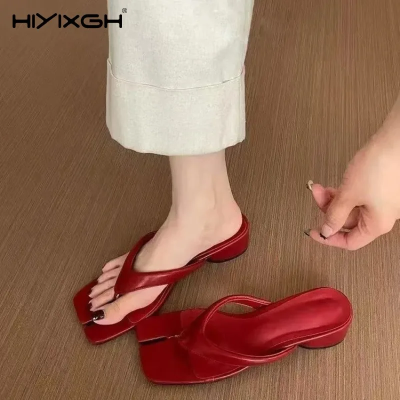 

2026 Summer New Fashion Slippers Shallow Women's Heel Slip-toe Flip-flops Solid Color Classic Leisure Wedge Zapatos De Mujer