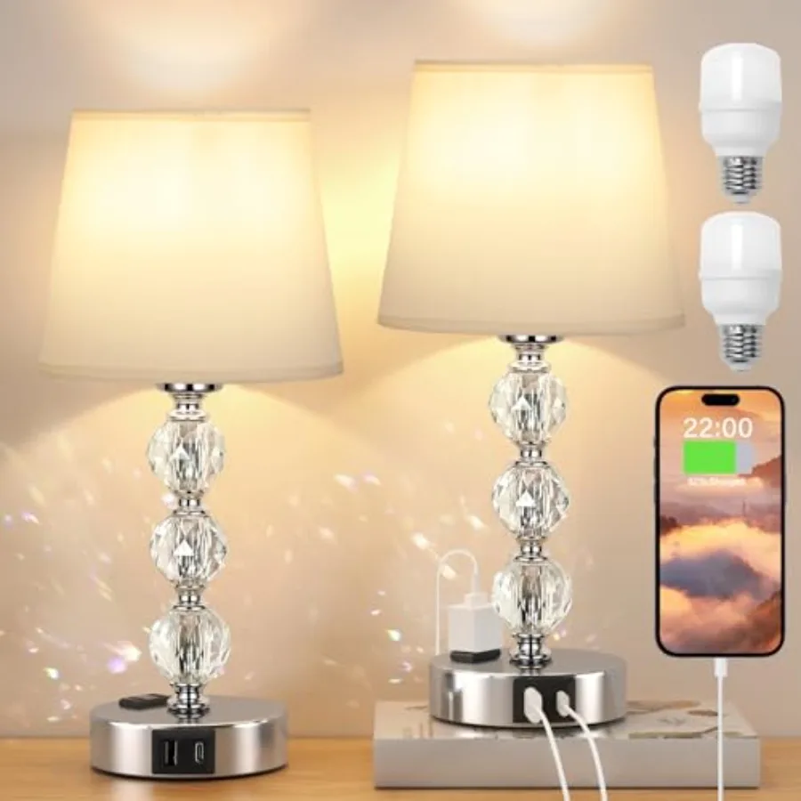 

Набор из 2 хрустальных настольных ламп для спальни/гостиной