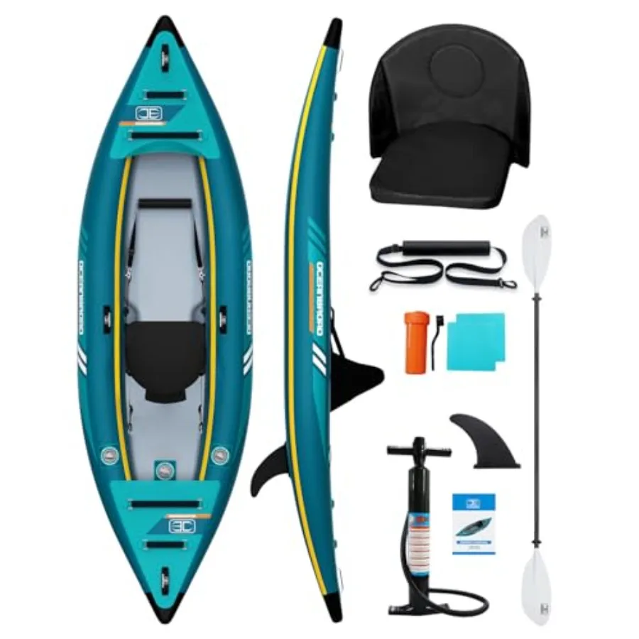 

Надувной каяк для взрослых на 1-2 человек, синий/голубой, с веслом, сиденьем, педальным насосом, сумкой, легкий, из прочного материала, E