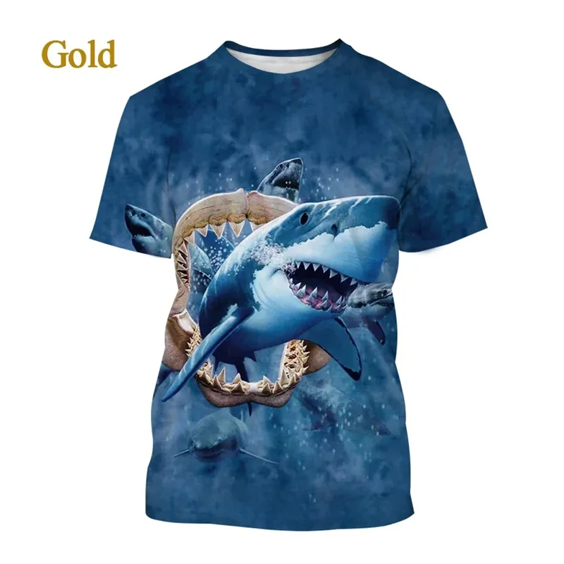 Horror Shark Pattern T-Shirt For Men Popular Animal 3D Printing T Shirts Women Summer Casual Fashion Tops Street Loose Tees