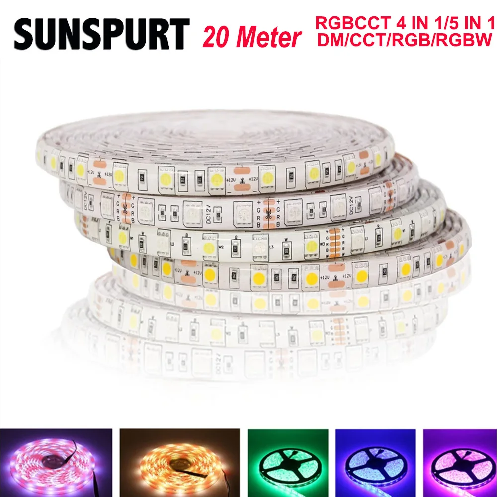 

12V 20M SMD5050 RGBW RGBWW LED Strip RGB White RGB Warm White, 4 Color in 1 LED Chip,60 LED/M IP20 IP65 IP67 Waterproof LED Tape