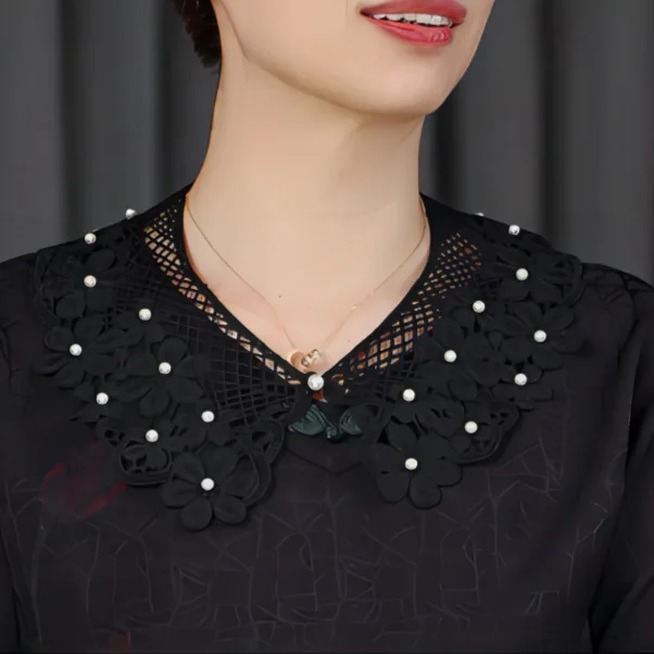 Weiß-Schwarzes Kleid mit Applikationen, Abnehmbare Spitzenkragen, Stoffbluse, Kostüm-Deko-Accessoires, DIY-Ausschnittkragen, Nähzubehör – Detail 2