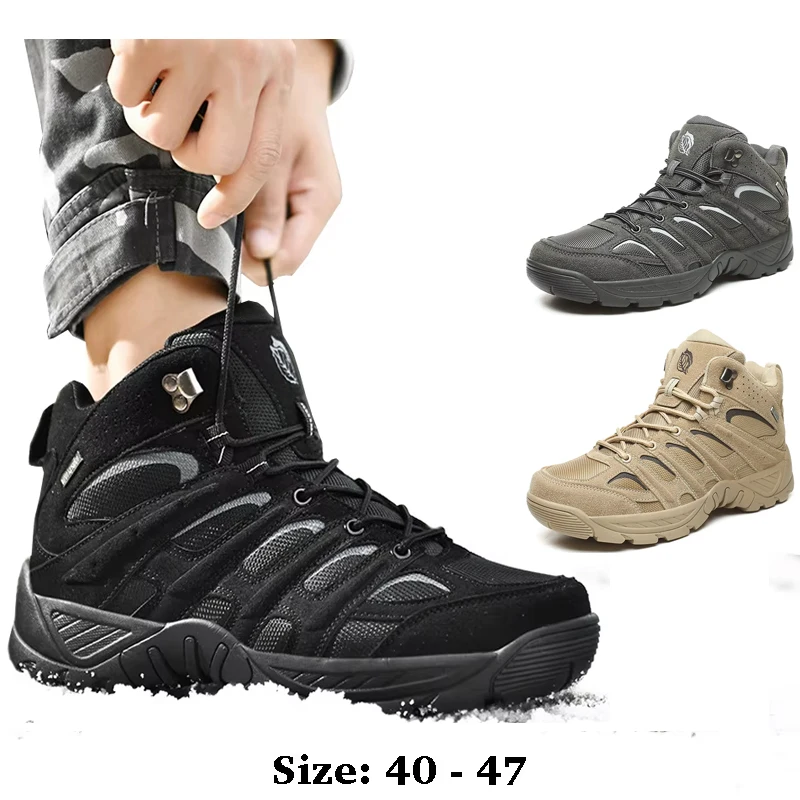 

High quality ankle leather boots for men new 2025 autumn winter size 46 47 hiking outdoor mountain shoe black grey khaki