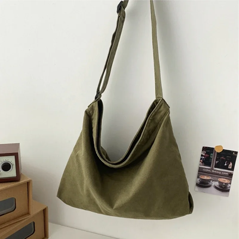 

Big Capacity Female Casual Canvas Fabric Hobo Slouchy Shoulder Bag Student Female Trend School Book Laptop Side Crossbody Bag